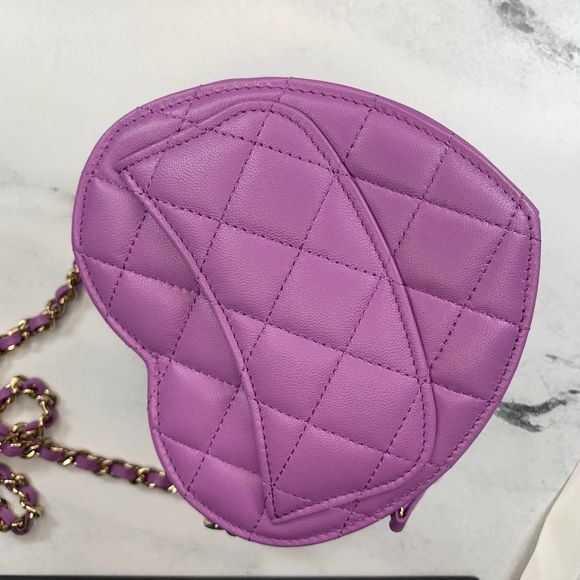 Chanel Purple Heart Bag CC in Love Small/Mini Leather Crossbody NEW Valentine's - Picture 5 of 16